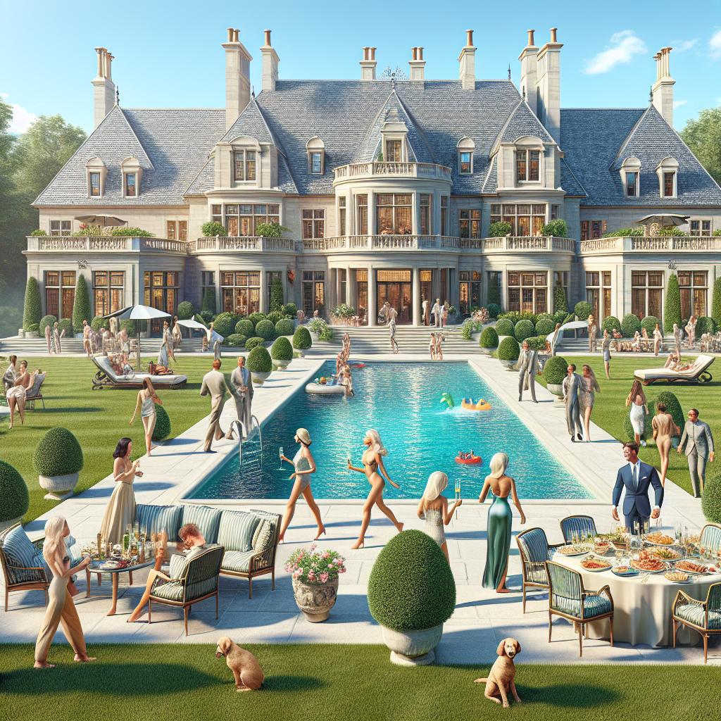 Extravagant mansion summer party.