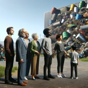 Family at dumpsite memorial