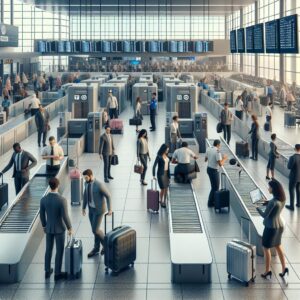 TSA security checkpoint busy.