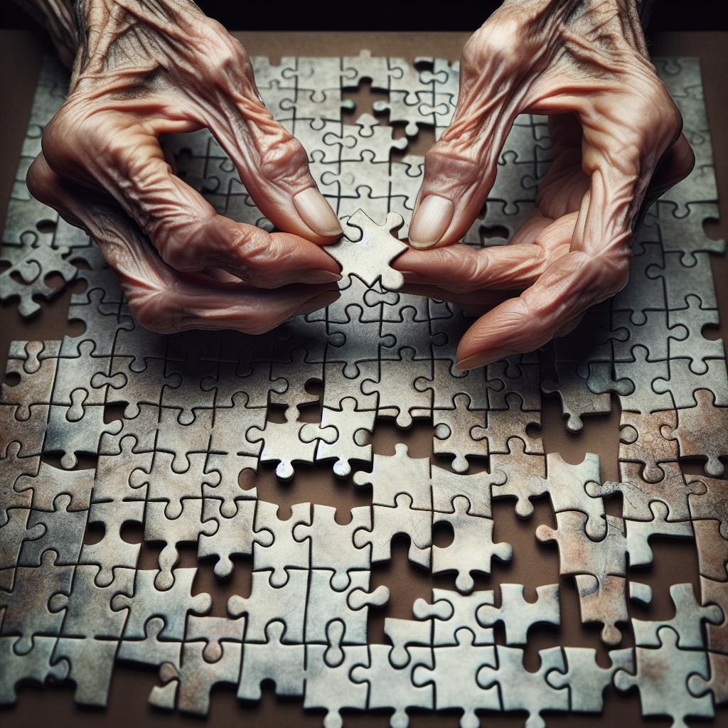 Elderly hands holding puzzle.