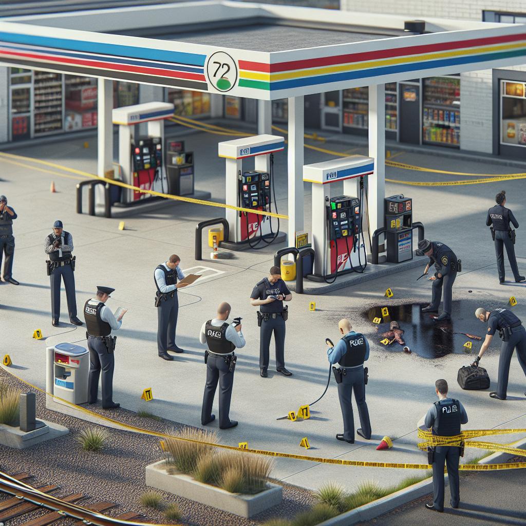 Police investigating gas station.