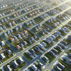 Suburban neighborhood aerial growth.