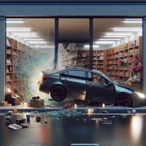 Car crash into store