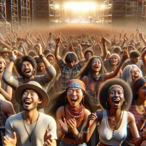 Music festival crowd cheering.