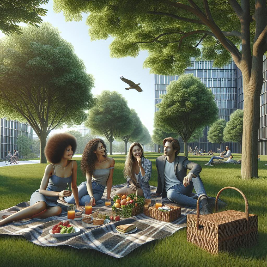 Urban picnic at park.
