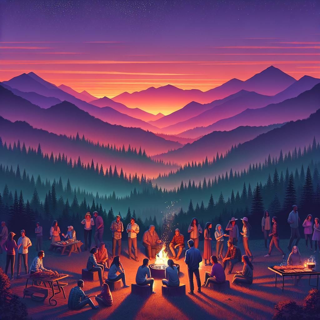 "Mountain sunset gathering"