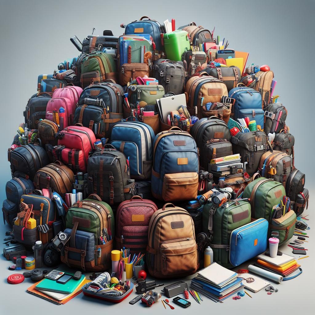 Backpacks overflowing with supplies.