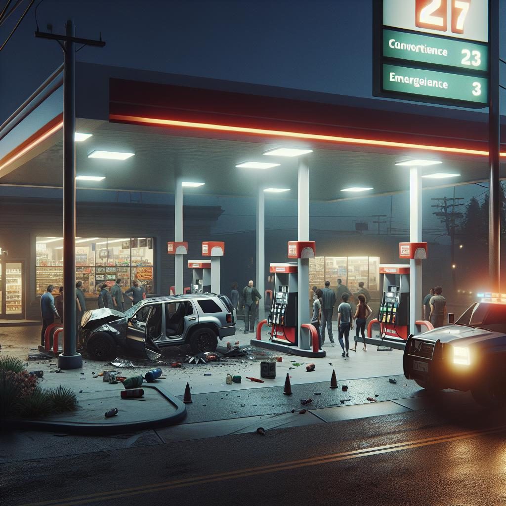 "Gas station accident aftermath"