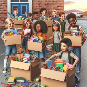 Kids donating school supplies.