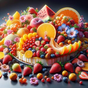 Colorful fruit dessert display.