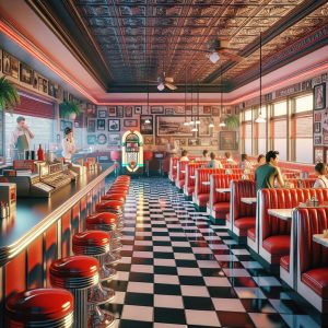 Retro diner interior nostalgia.