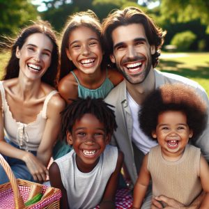 Happy family portrait outdoors.