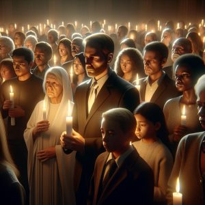 Mourners at candlelight vigil.