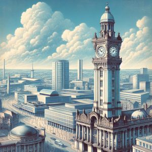 Birmingham skyline with clock.