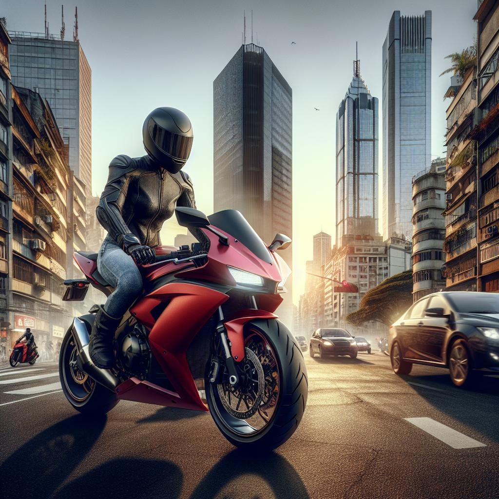 Motorcyclist riding through city