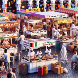 Vibrant multicultural food stalls.