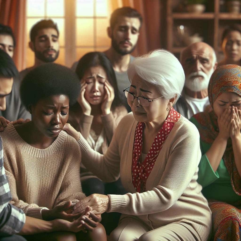 Grandmother comforting grieving community.