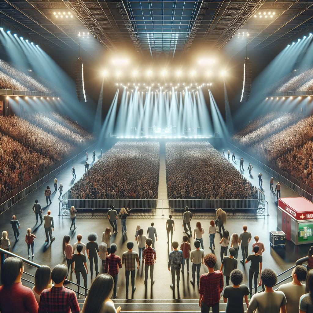 Crowded concert venue illustration.