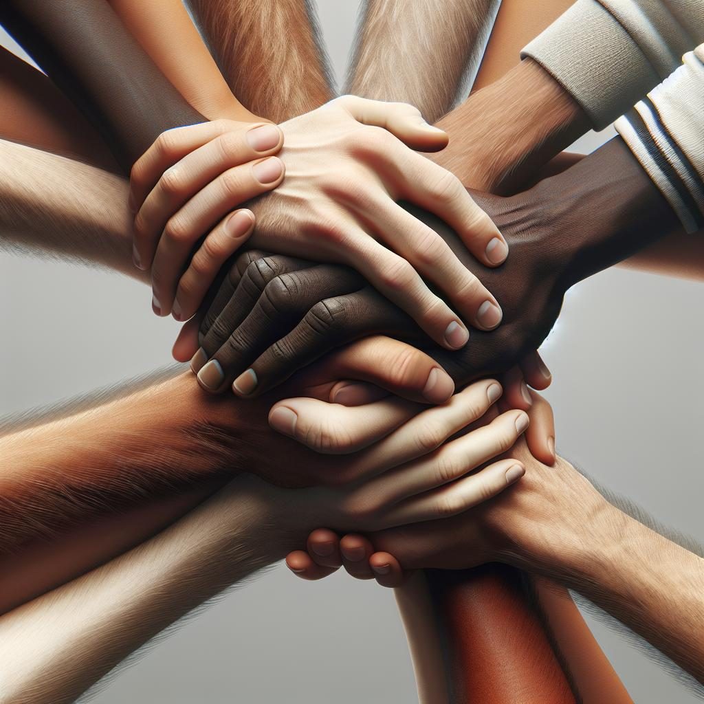 Diverse hands united.