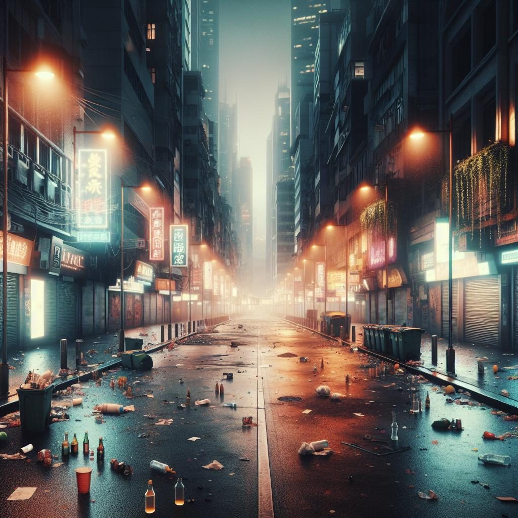 Somber city nightlife aftermath