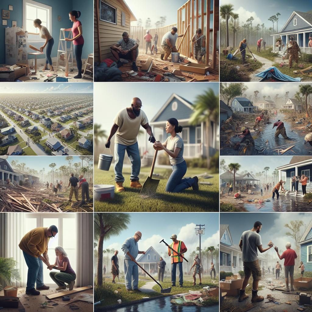 Community rebuilding after hurricane.