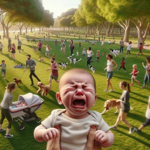 Crying baby in park