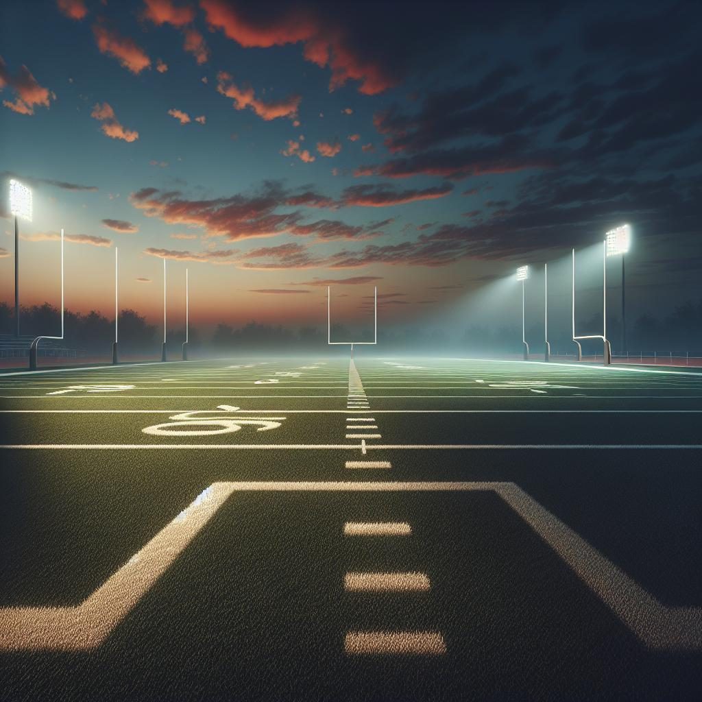 Empty football field twilight