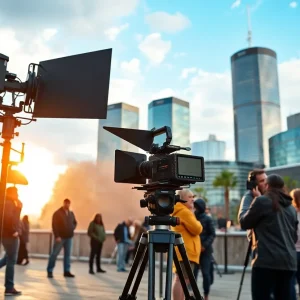 A film crew preparing for a shoot in Birmingham, Alabama.