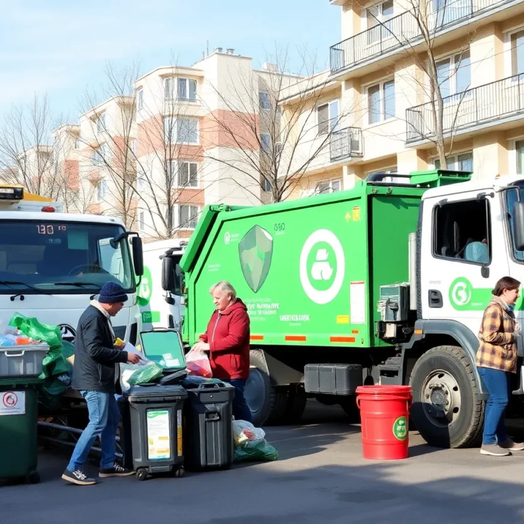 Birmingham garbage collection vehicles in a residential neighborhood