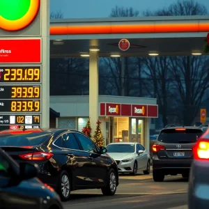 Gas prices displayed at a station in Birmingham during the holiday season