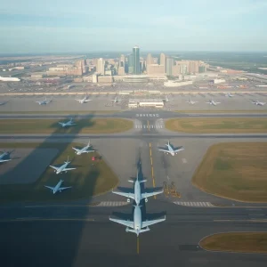 Aerial view comparing Birmingham and Atlanta airports