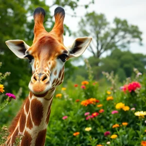 Reticulated giraffe standing gracefully in a beautiful landscape.