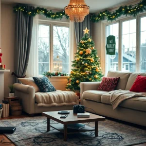 Holiday decorations with a focus on battery safety in a home setting