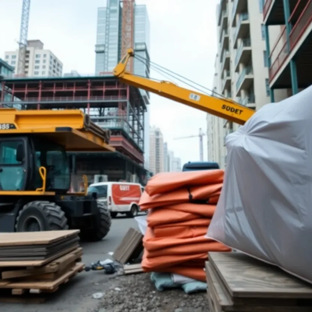 Construction site with various materials and machinery indicative of Vulcan Materials' expansion.