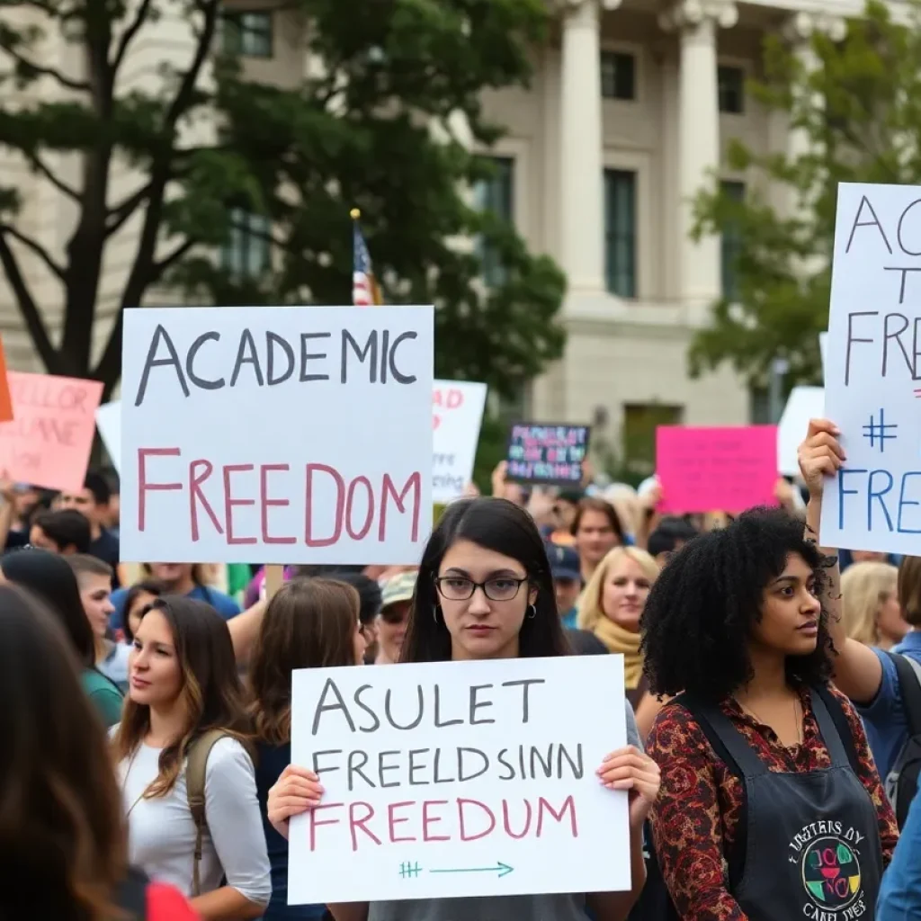 Students protesting against Alabama's SB 129 outside the capitol.