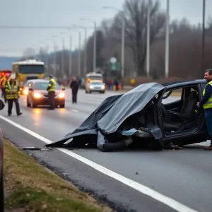 Emergency responders at the scene of a vehicle crash