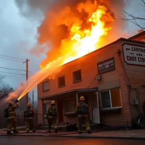 Firefighters battling a blaze at a vacant building in Birmingham