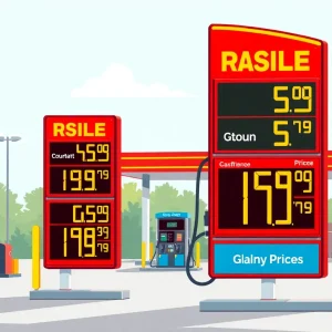 Gas station in Birmingham displaying rising gas prices