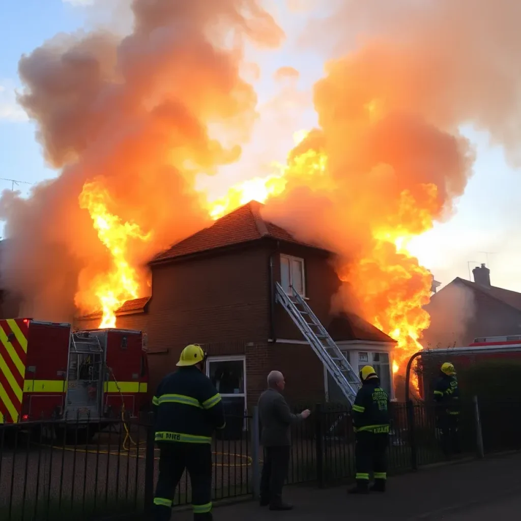 Firefighters extinguishing a house fire in Birmingham