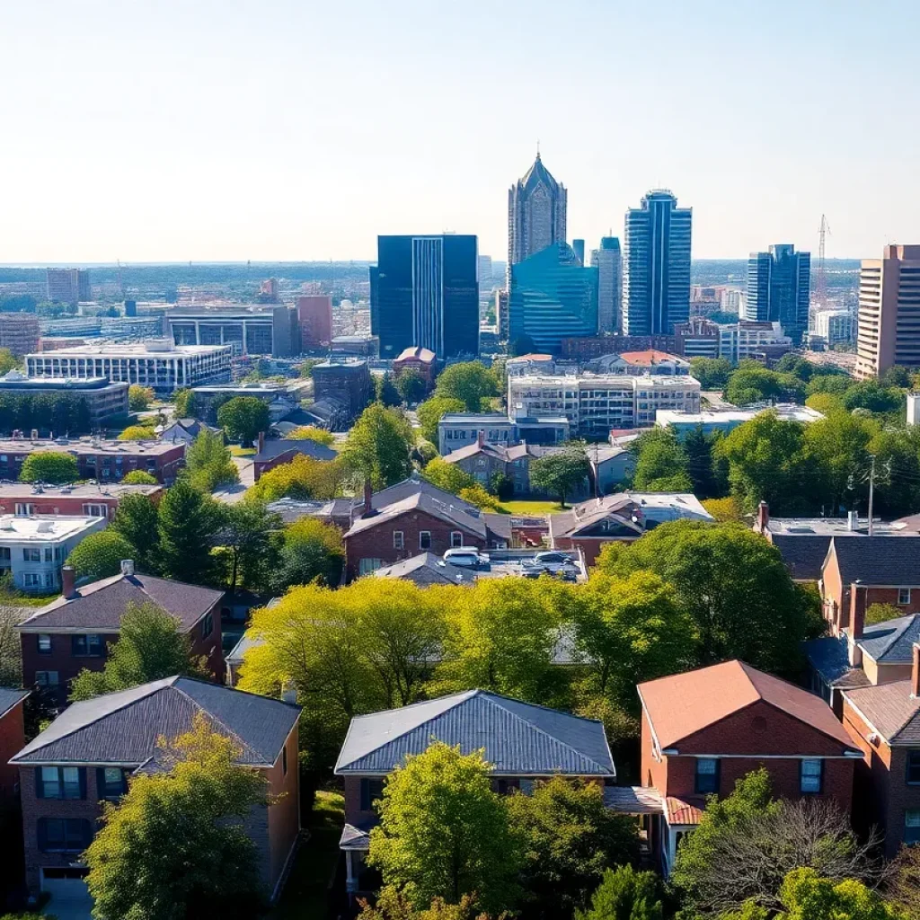 Overview of Birmingham's real estate market with homes and skyline.