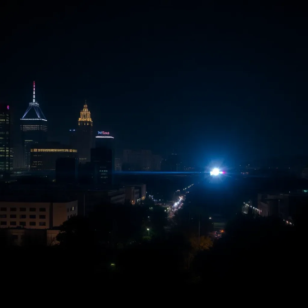 Police lights illuminating the streets of Birmingham at night