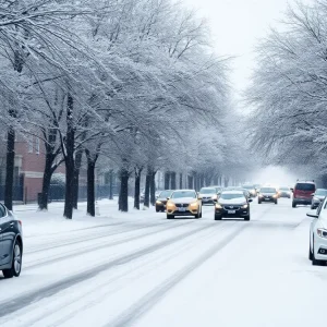 Snow-covered street in Birmingham during a winter storm