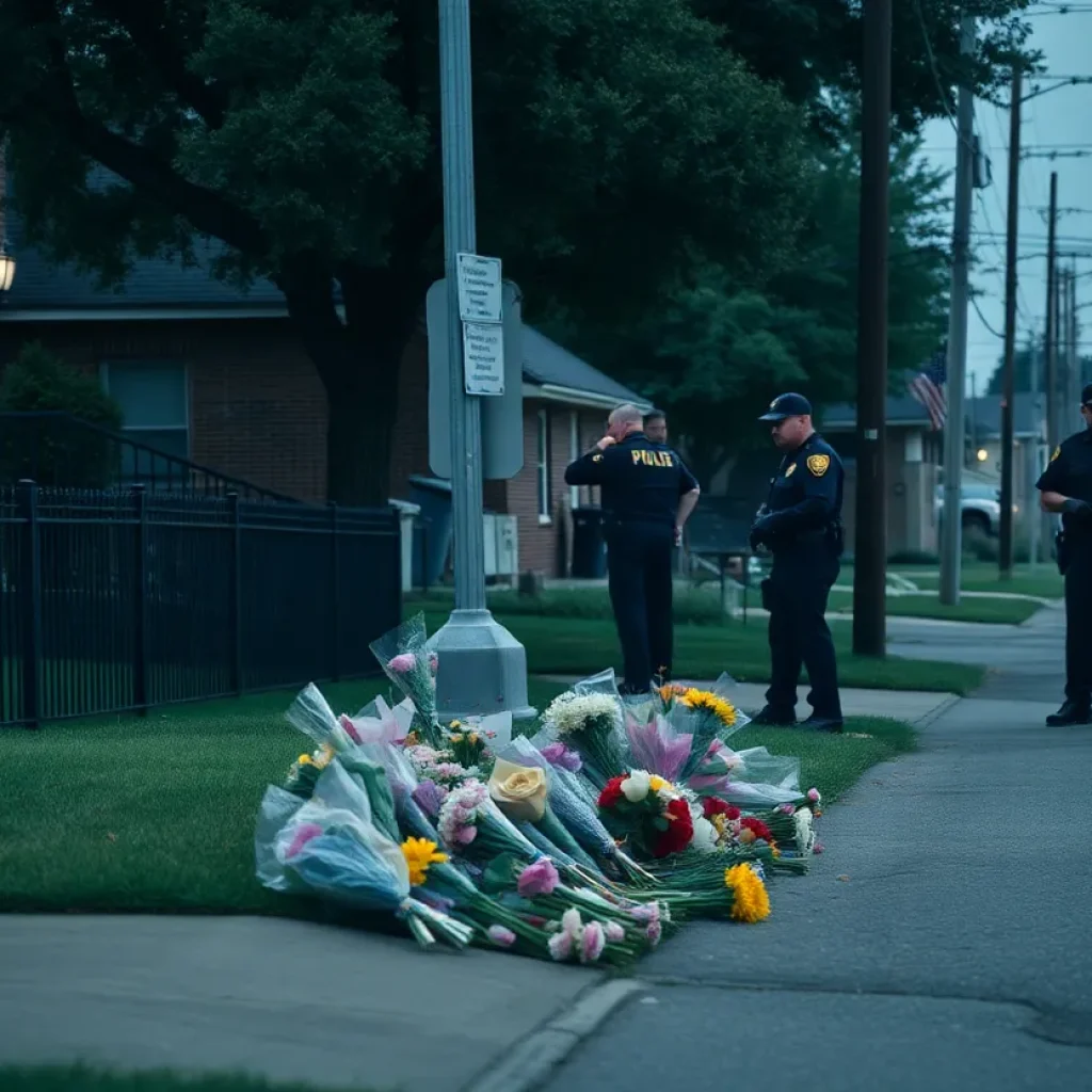 Memorial flowers at a shooting site in Birmingham, AL