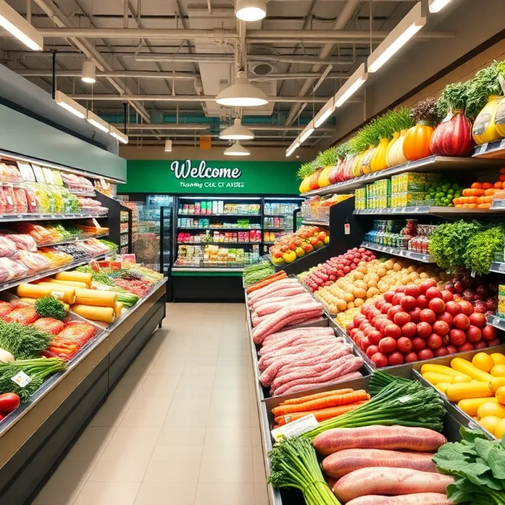 Interior view of the new Dollar General Market showcasing fresh groceries.