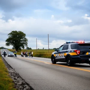 Police vehicle at a crime scene on a rural highway in Vermont