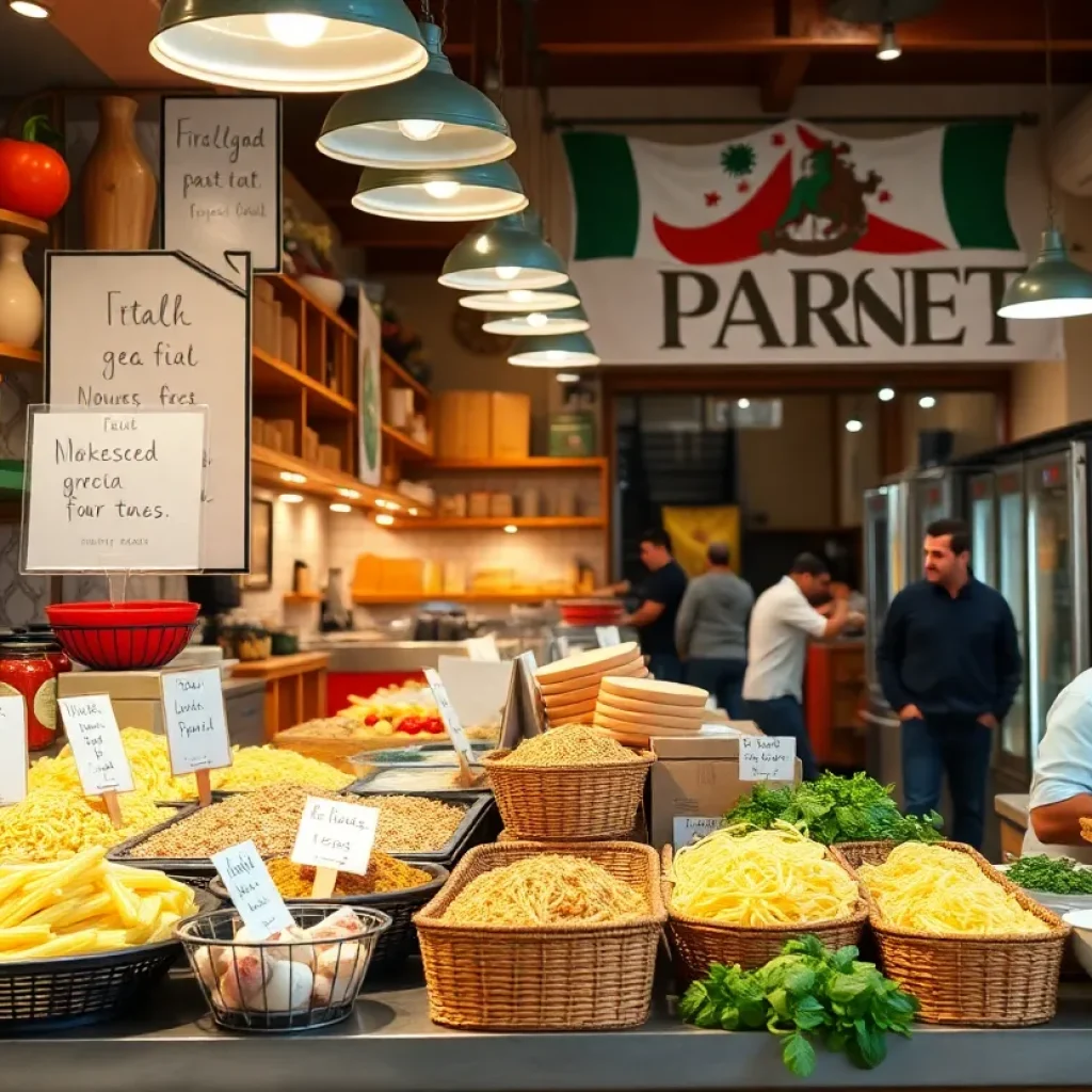 An Italian market with fresh ingredients and a cozy atmosphere