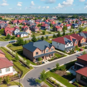 Construction scene of new homes in Hoover, Alabama