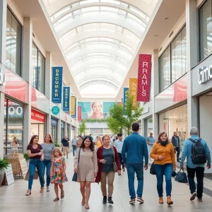 People engaging in activities at a revitalized Brookwood Village mall.