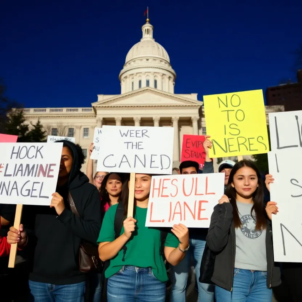 Students protesting at Alabama state capitol against SB129 law