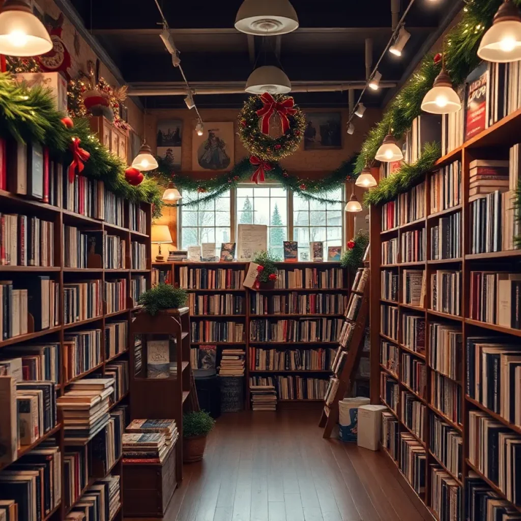 Interior of Thank You Books during the holiday season